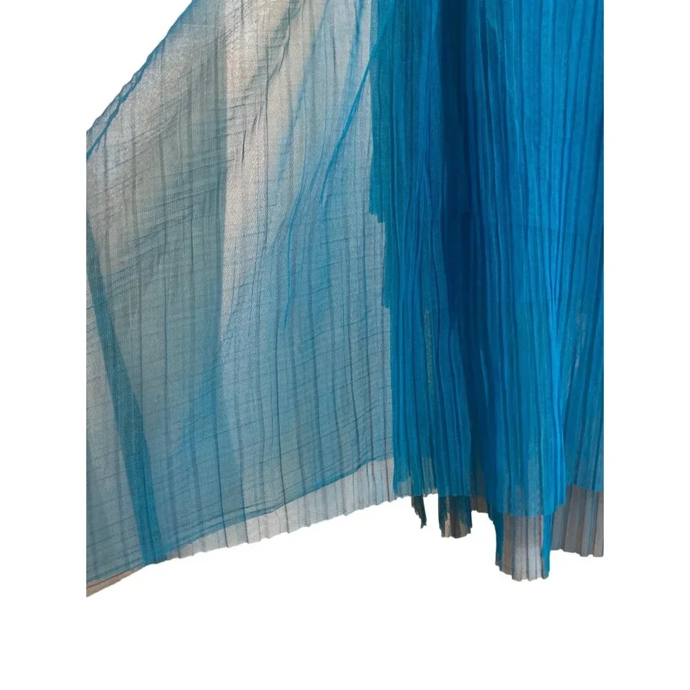 Vintage Shaw Benitez Blue Pleated Asymmetrical Skirt Made In Italy - Picture 5 of 11